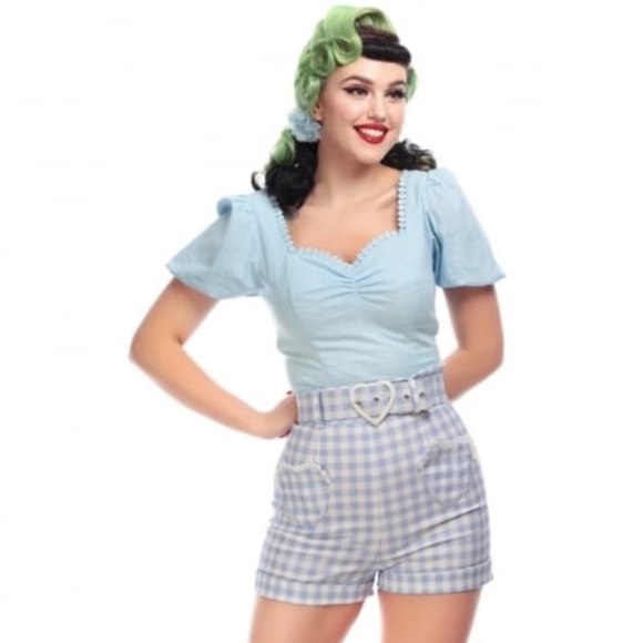Collectif Pants - Collectif Lisa Vintage High Waisted Belted Shorts